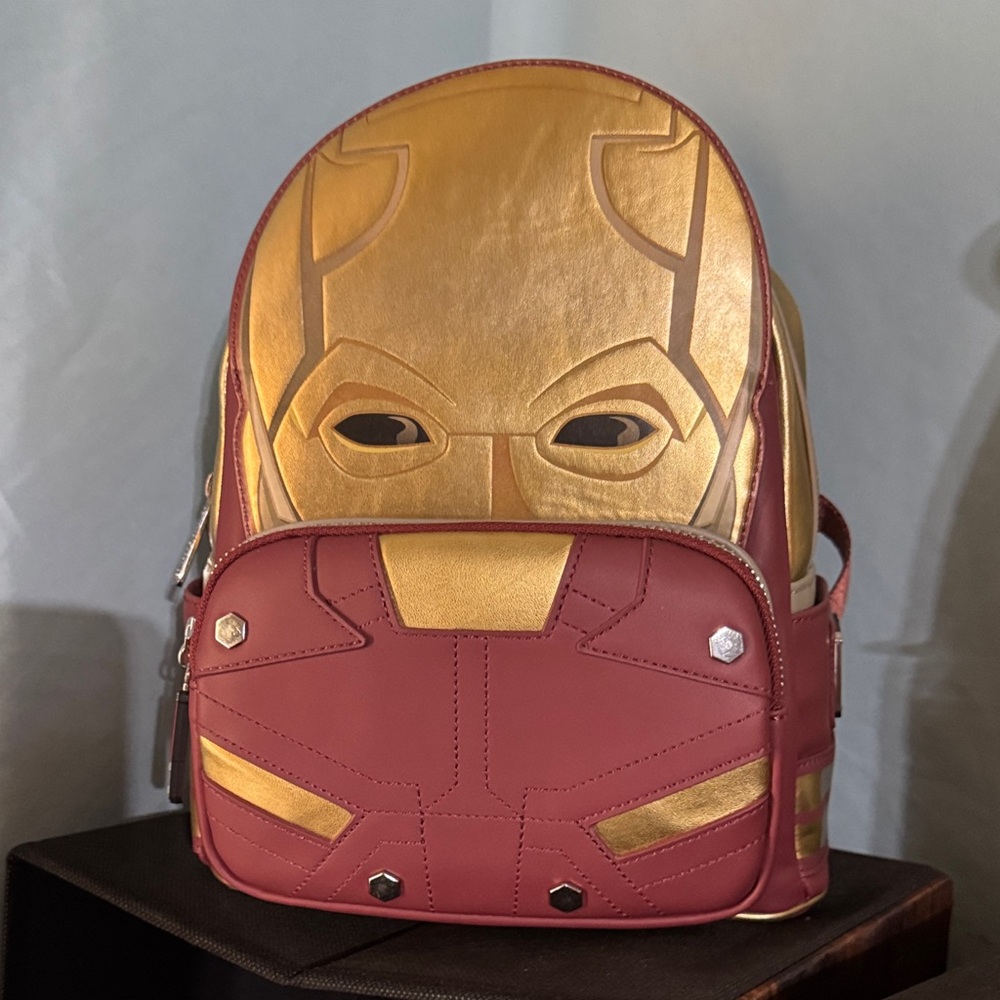 Loungefly Red and Gold Iron Mask Backpack